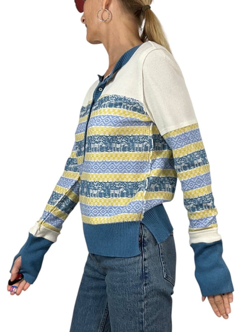 Free People We The Free To The Woods Henley Sweater S Light Combo Thermal - Picture 4 of 16
